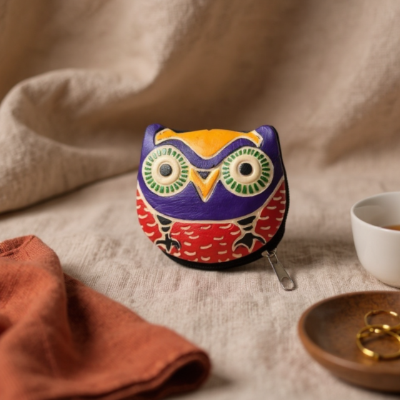 Genuine Leather Coin Purse Owl Design