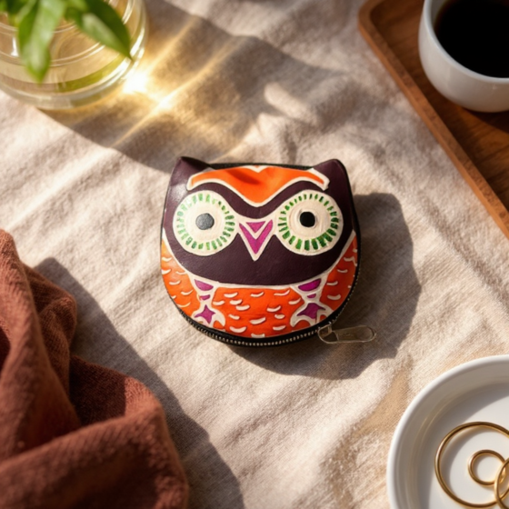 Genuine Leather Coin Purse Owl Design