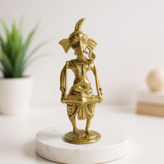God 4-inch musical Ganesh with Tabla- GI Certified Bengal Dokra