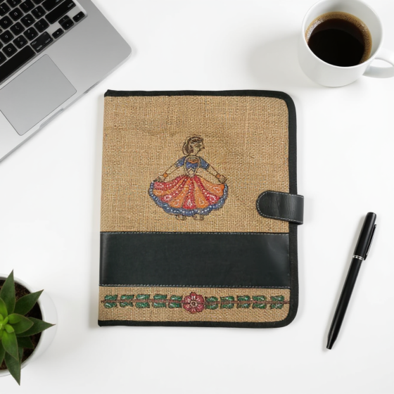 Exquisite Tikuli Painting Jute File Folder | Brown