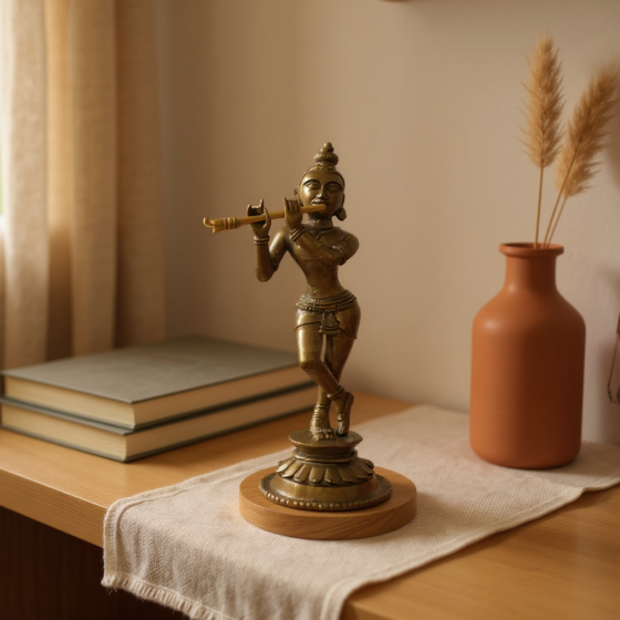 Handcrafted Dokra God Krishna With Flute - Home Decor - Brass Item