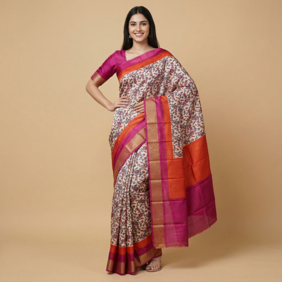 Handcrafted Pure Tussar Silk Saree with Blouse
