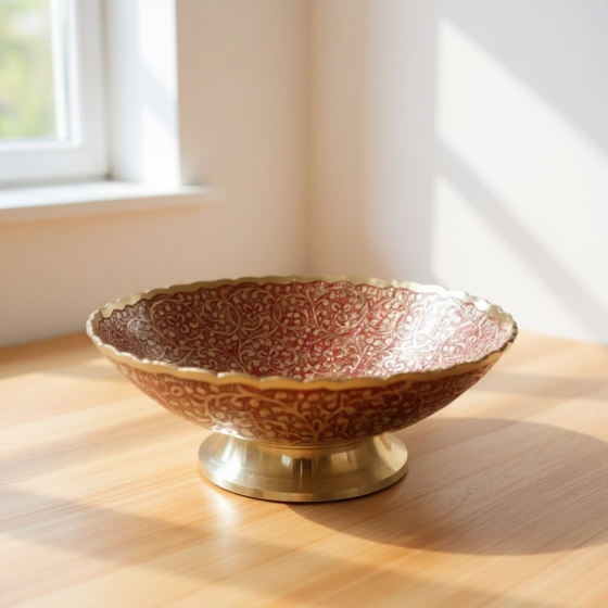 Decorative Brass fruit Bowl | Red