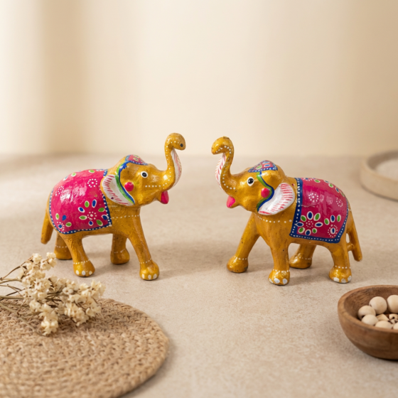 Handmade Fibre Elephant Pair