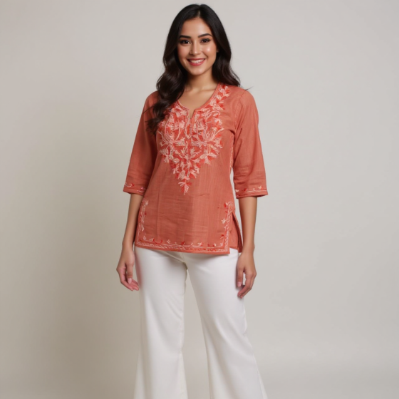 Women Embroidered Pure Cotton Straight Kurta  