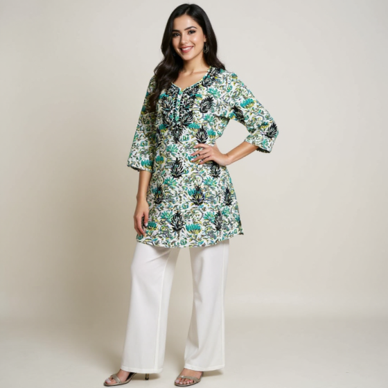 Women Embroidered Pure Multicolor Short Kurta  