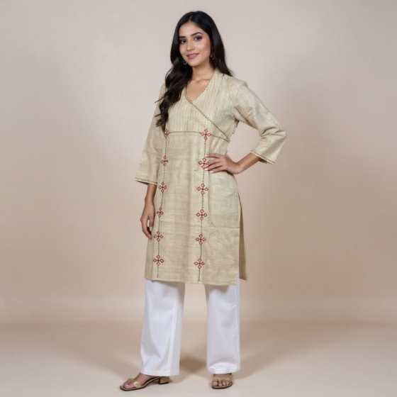 HAND EMBROIDERY SURPLICE NECK KURTA FOR WOMEN