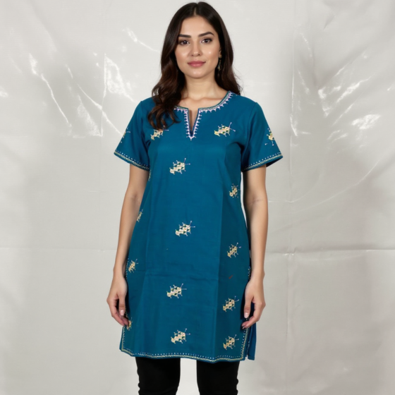 HAND EMBORIDERED SHORT SLEEVES KURTA FOR LADIES