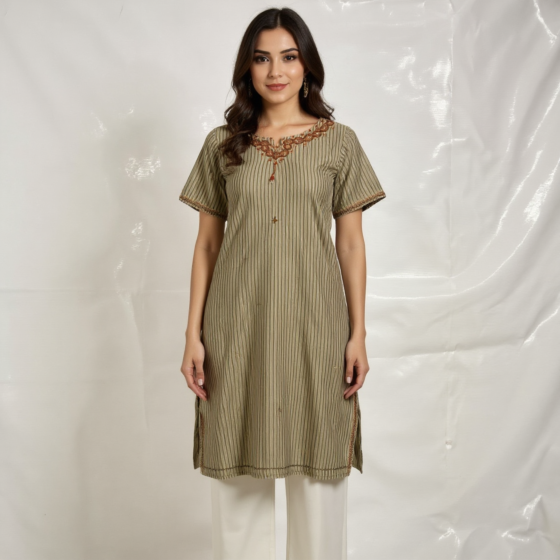 NECKLINE HAND EMBROIDERED ELEGANT KURTA FOR LADIES