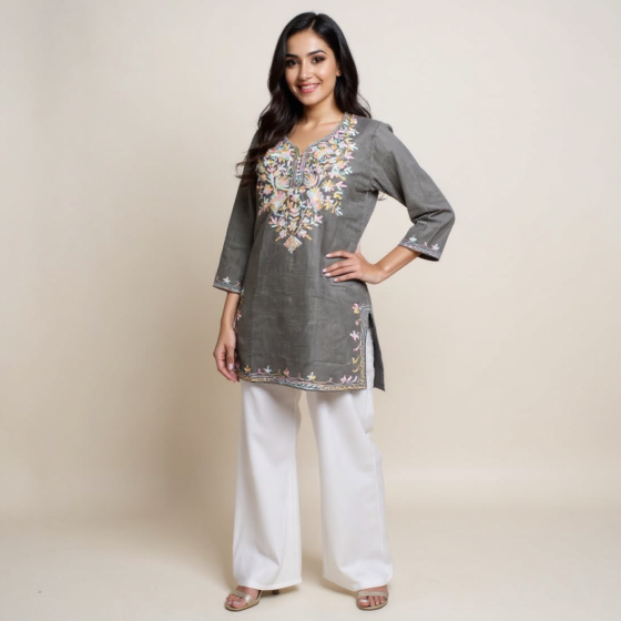 Women Embroidered Pure Cotton Short  Kurta  
