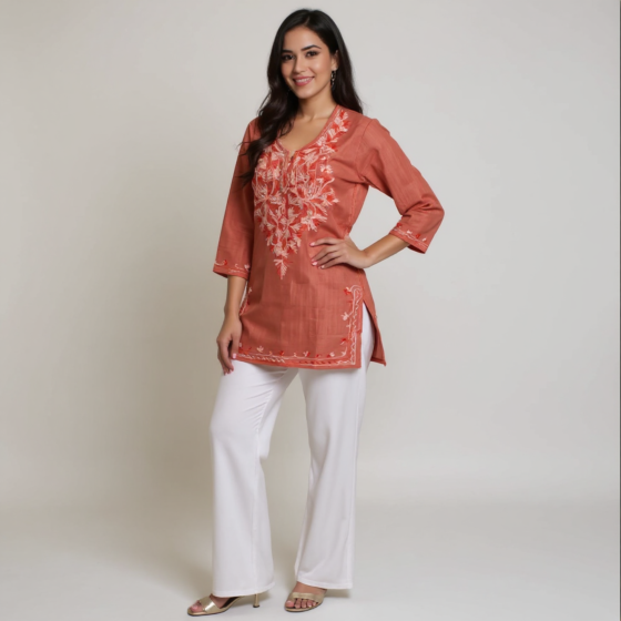 Women Embroidered Pure Cotton Short Kurta  