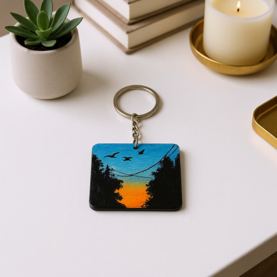 Hand-Painted Sunset Sky Keychain