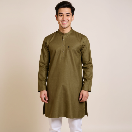 Handloom Silk Men's Kurta - Brown