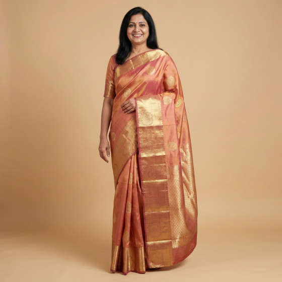 Handloom Madanapalle Silk Peach Saree
