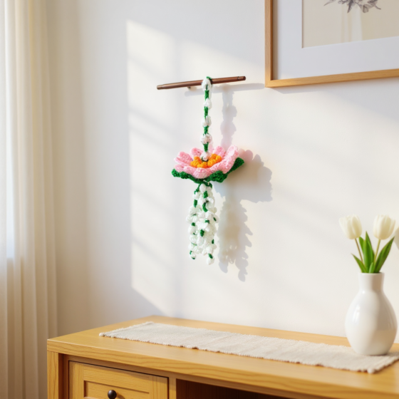 Handcrafted Crochet Lotus Hanging | Perfect for Diwali & Car Decor