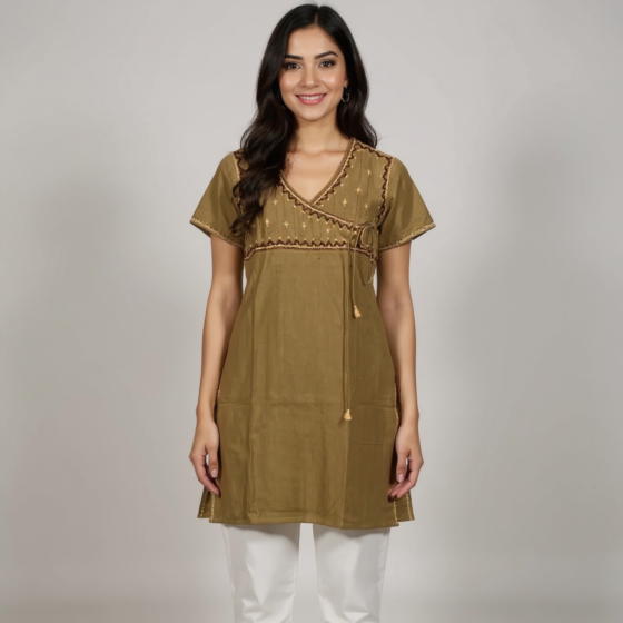 Hand-Embroidered Brown Kurta | XL
