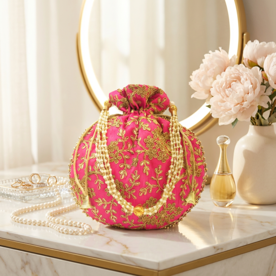 Handcrafted Pink Potli Bag