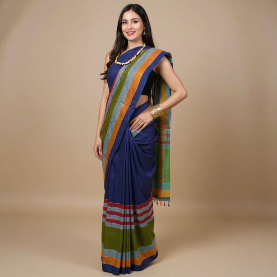 Pure Cotton Saree | Navy Blue