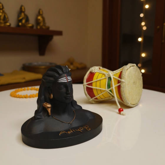 Marble Adiyogi with Wooden Damru | 12.7 x 11.43 cm