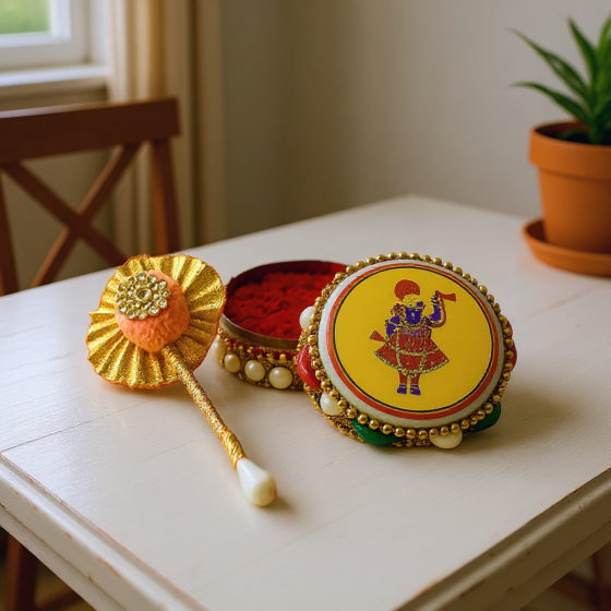 Shri Jagannath Kumkum Dibbi with Sindoor and Stick | 3.81 x 5.08 cm