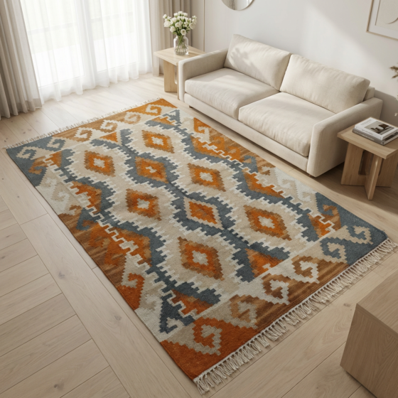 Handcrafted Tana-Bana Multicoloured Rug | 8x5 Feet