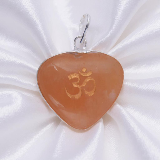 Coral Orange Aventurine Heart Pendant for Reiki Healing