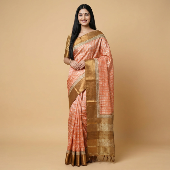 Handloom Tussar Silk Saree | Peach