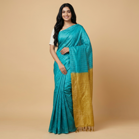Handloom Tussar Bhagalpuri Silk Saree | Sky Blue