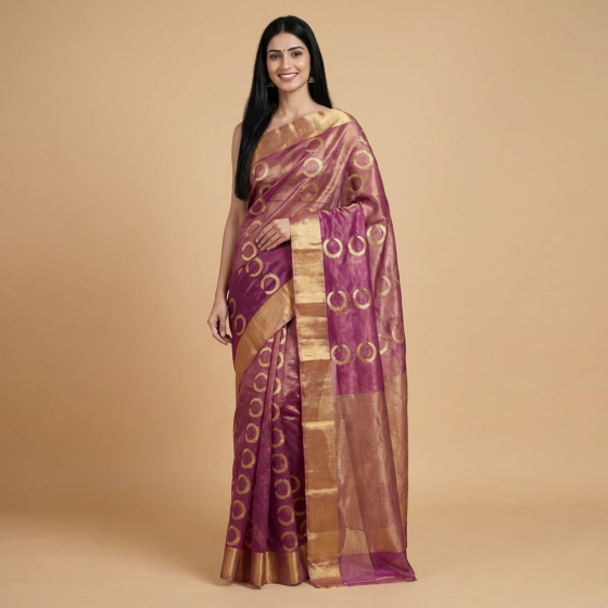 Handloom Chanderi Tissue Silk Saree | Purple