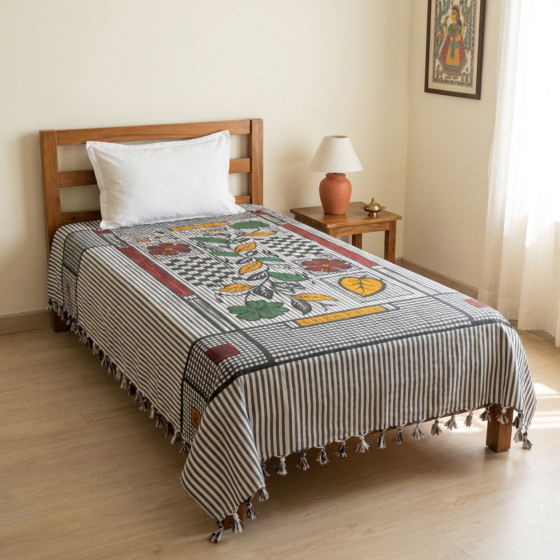 Handloom Cotton Black & White Single Bedsheet