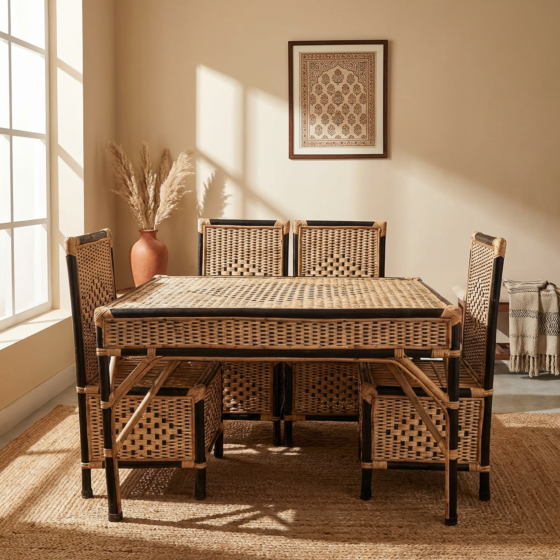 Handcrafted Bamboo 4-Seater Dinning Table Set with Table