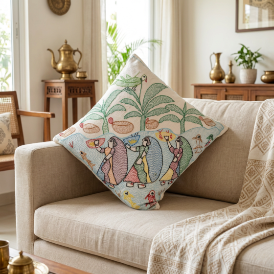 Hand-Embroidered Cushion Cover