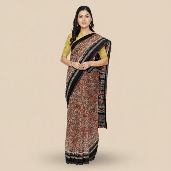 Tasar Dobby Silk Printed Saree | Red
