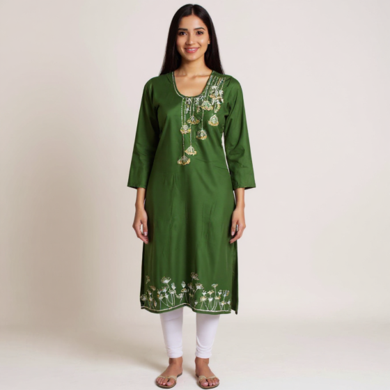 Zari And Zardozi Green Kurti for Women