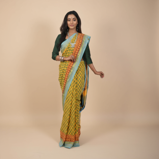 Jharcraft Sunshine-Yellow Cotton Saree