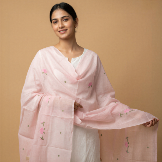 Handloom Cotton Pink Dupatta