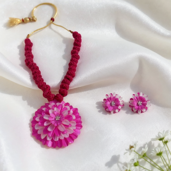 Handmade Fish Scale  Necklace with Earrings Set | Orange | Free size