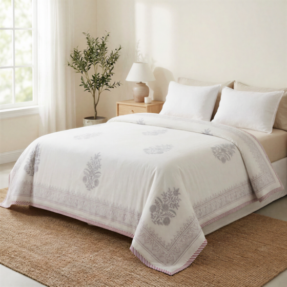 Handblock Printed Cotton Dohar | Traditional Motifs