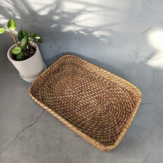 Dastkar Crafts Decorative Organiser Cane Tray Rectangular - 14"X10"X2"