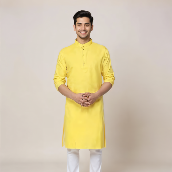 Cotton Kurta For Men | Yellow | XL