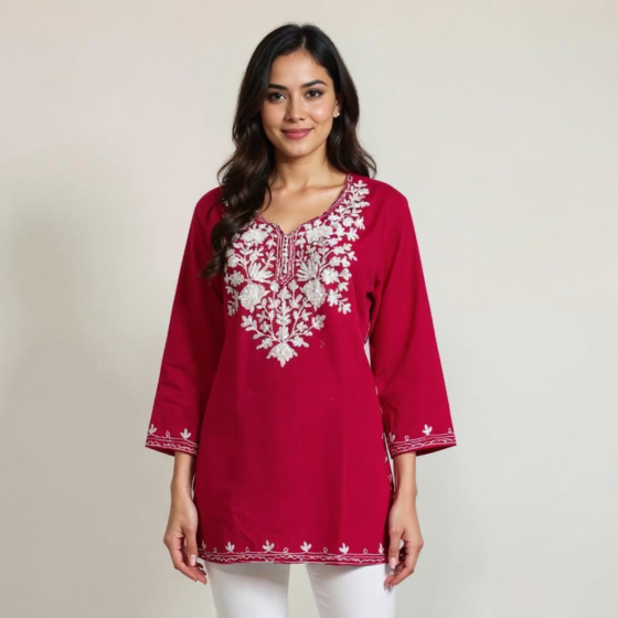 Women Embroidered Pure Cotton Short Kurta