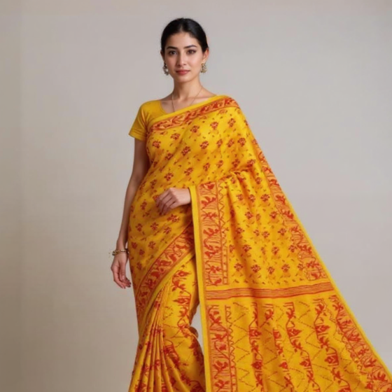 Bengal Soft Cotton Saree-YELLOW
