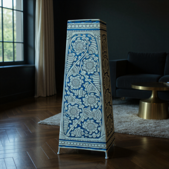Handmade Flower Printed Floor Lamp - Blue