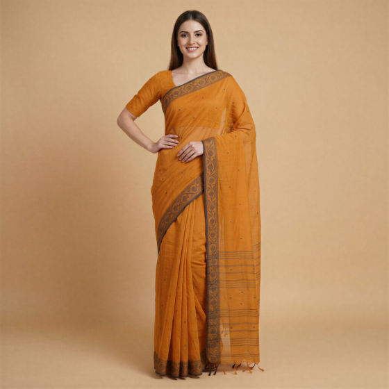 Bengal Handloom Cotton Saree | Burnt Orange