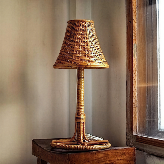 Bamboo & Cane Table Night Lamp with Shade
