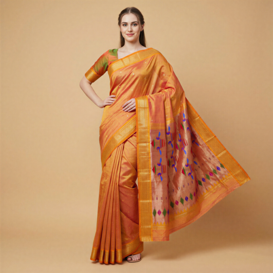 Handloom Paithani Pattu Silk Yellow Saree