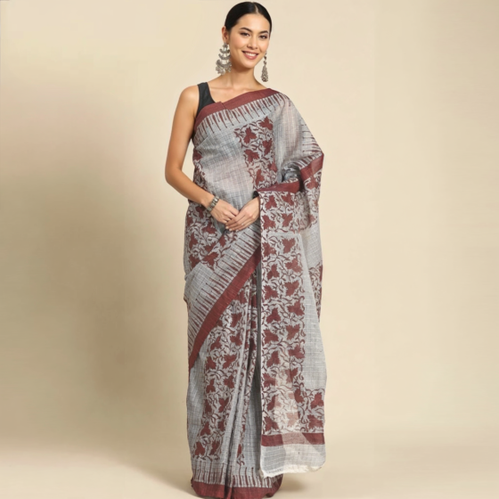 Pure cotton saree with hand block print