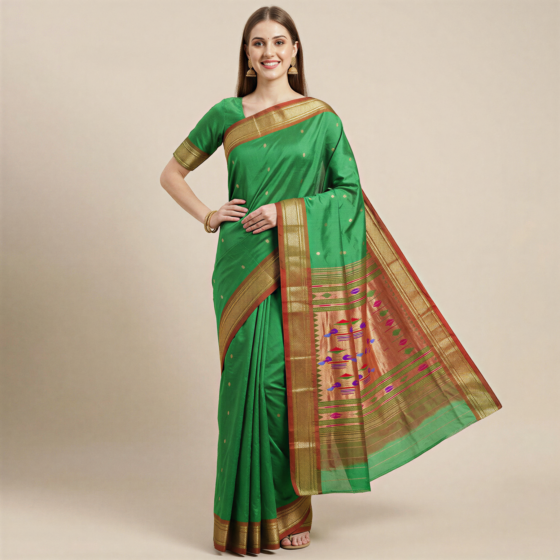 Handloom Paithani Silk Green Saree