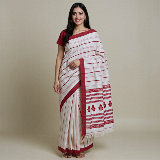 Handloom Soft Cotton White Saree