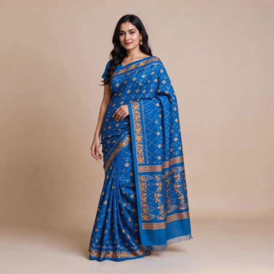 Bengal Soft Cotton Saree-Blue